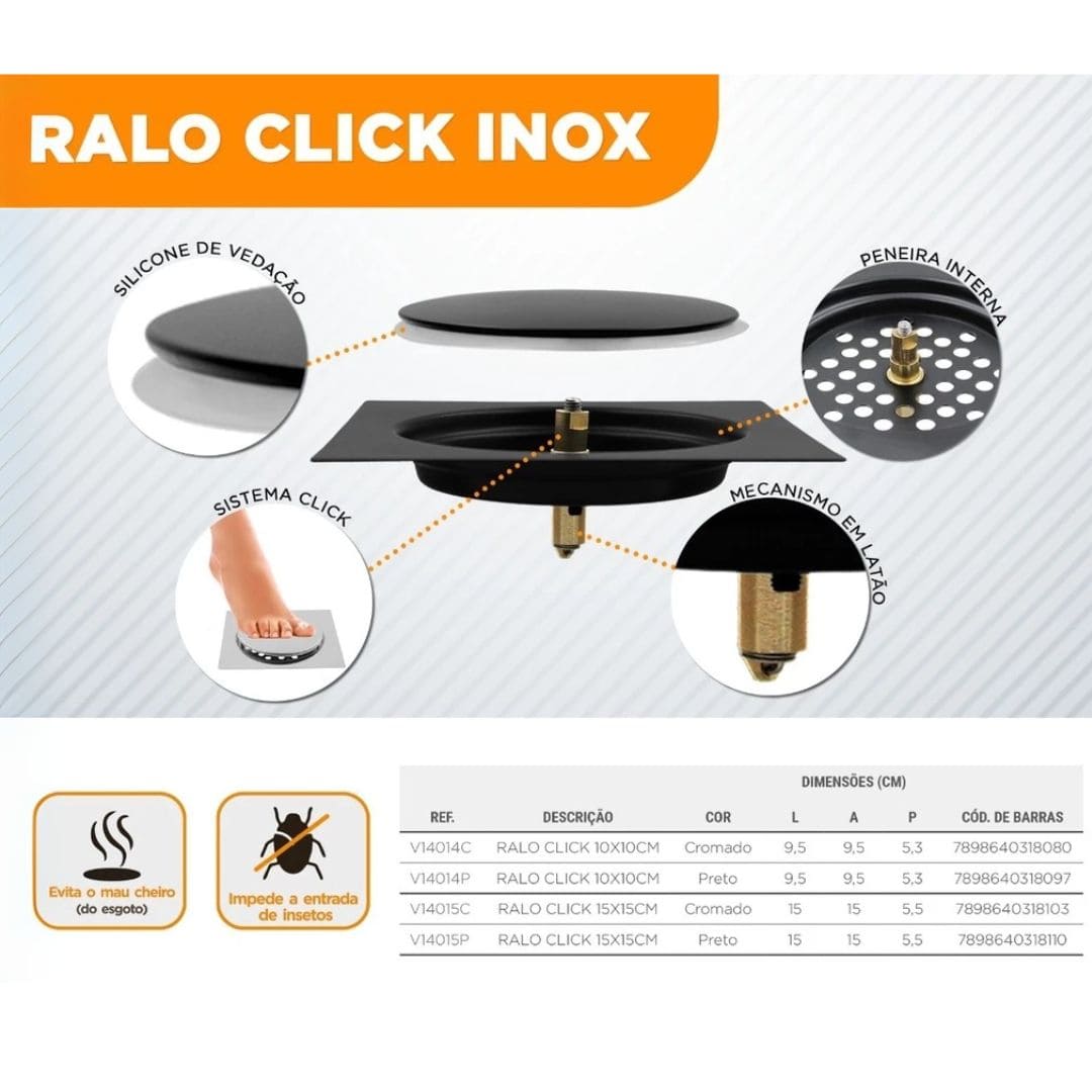 Ralo Click Inteligente Para Banheiro Veda Cheiro