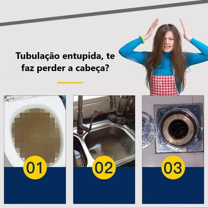 Super Pó Desentupidor — Dissolve Cabelo, Gordura e Mau Cheiro na Hora